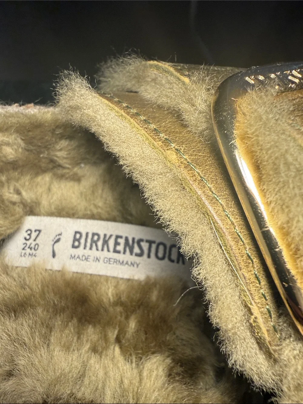 Birkenstock Fuzzy Slide Sandals  - Metallic Buckle